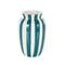 9.5" White & Teal Stripes Round Wide Ceramic Vase